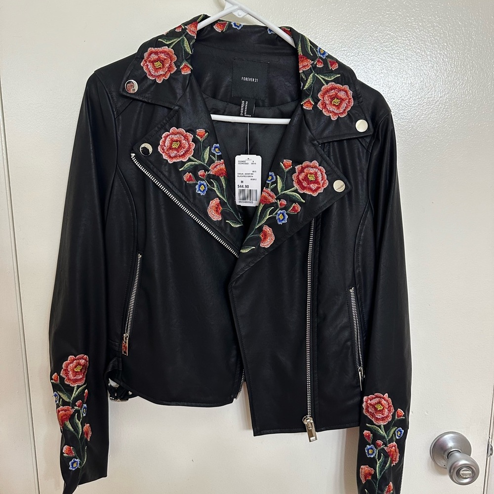 Embroidered pleather jacket